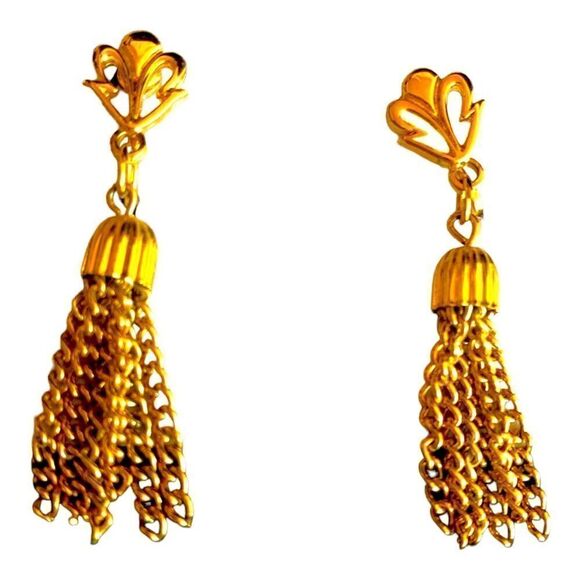Crown Trafari Vintagegold plated flur dis le tassel clip back earrings